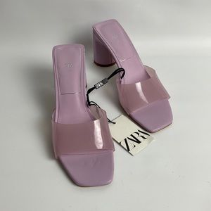 Zara Womens 38 (7.5 US) Purple Chunky Heel w/ Clear Straps